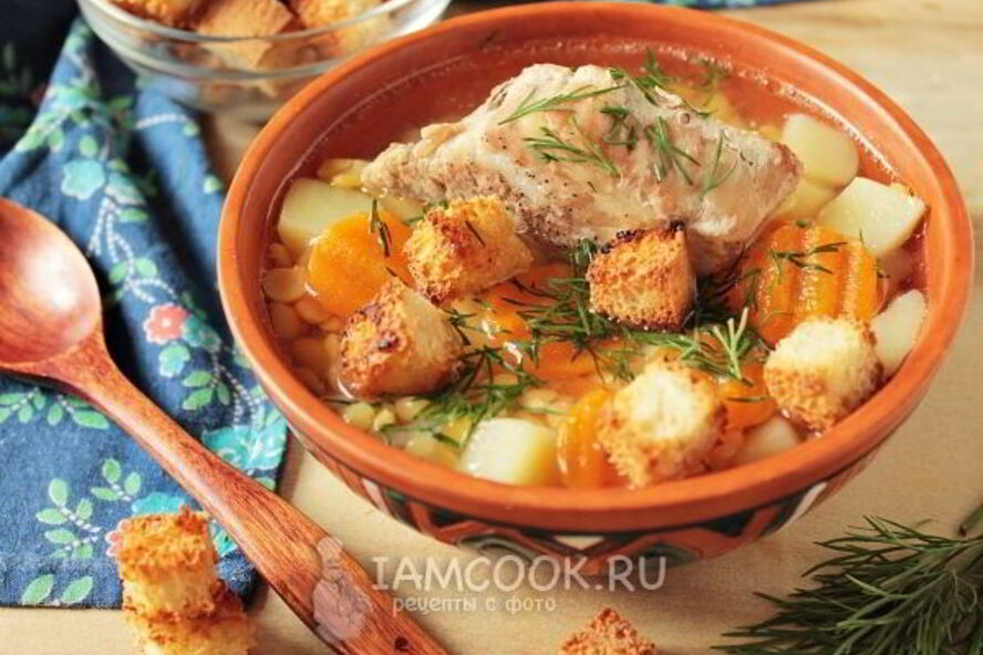 Рецепт гороховый суп с запеченными ребрышками