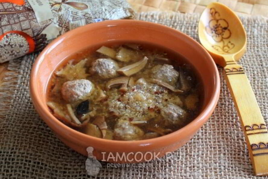 Рецепт грибной суп с фрикадельками и киноа