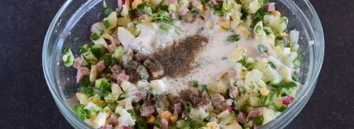 окрошка на кефире с колбасой. Шаг 13