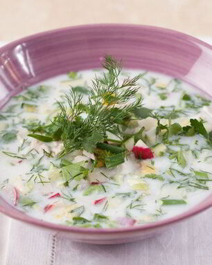 Окрошка на кефире с курицей