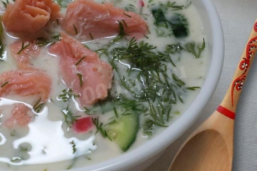 Рецепт окрошка с красной рыбой на квасе
