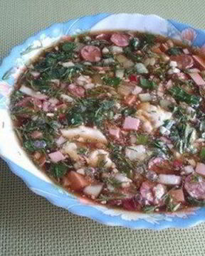 Окрошка с охотничьими колбасками