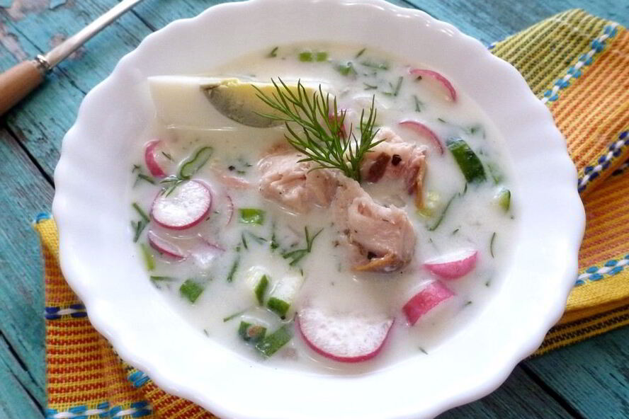 Рецепт овощная окрошка с тунцом