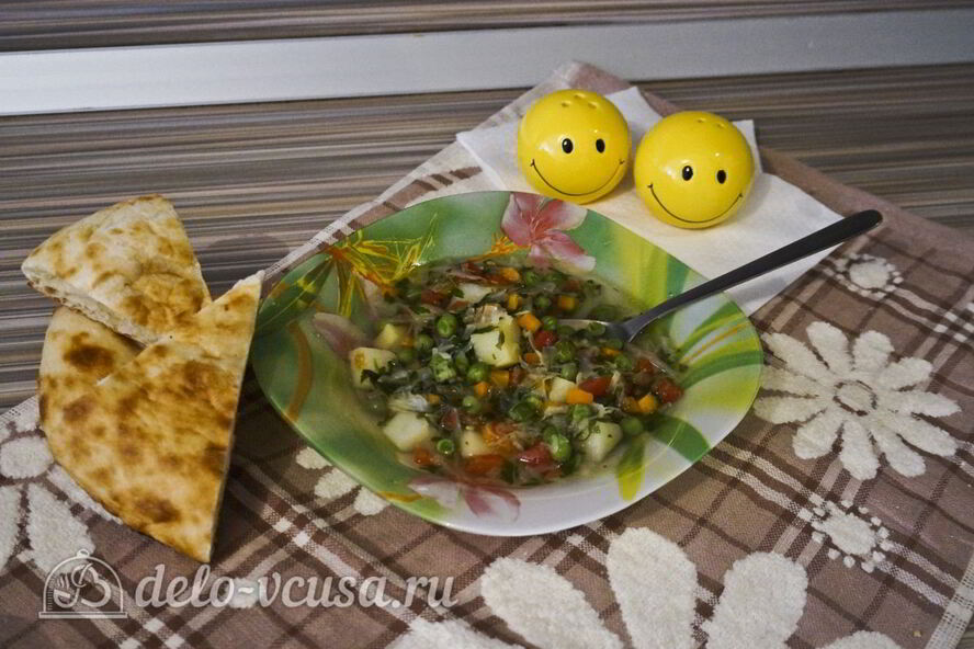 Рецепт овощной суп с зеленым горошком