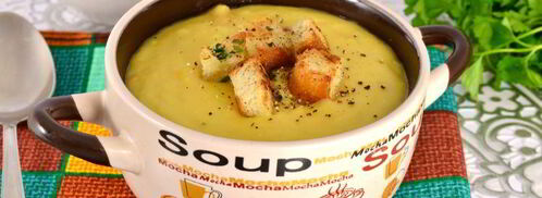 гороховый суп-пюре в мультиварке с плавленным сырком и чесночными сухариками. Шаг 7