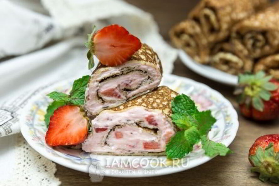 Рецепт блинчики с творогом и клубникой