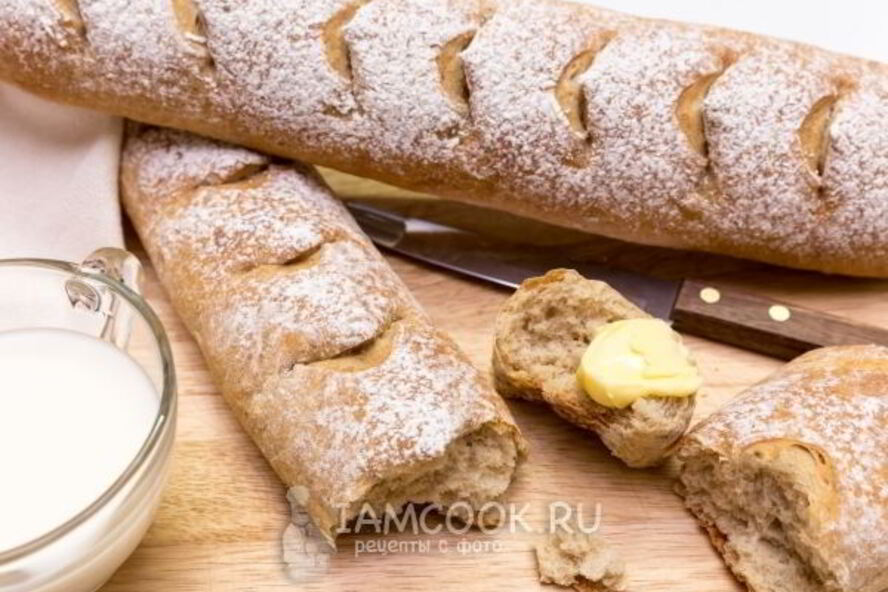 Рецепт багеты с цельнозерновой мукой и отрубями