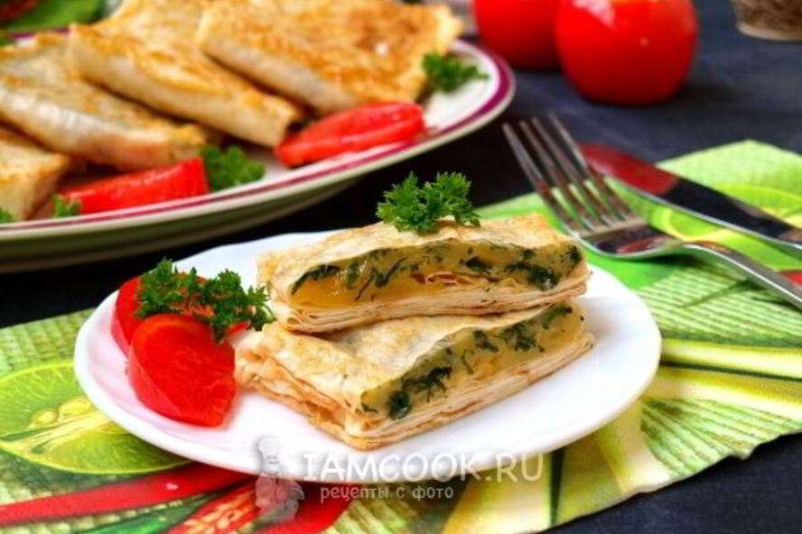 Рецепт конвертики из лаваша с сыром и зеленью