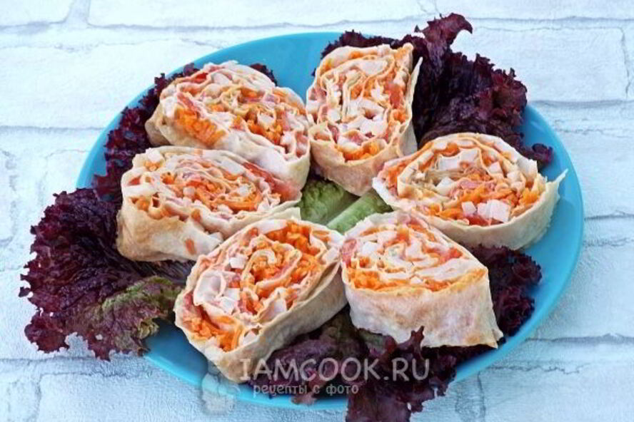 Рецепт лаваш с корейской морковкой и ветчиной