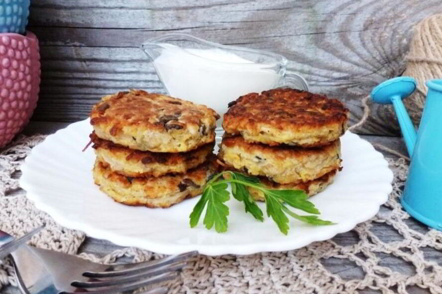 Рецепт овощные оладьи с шампиньонами