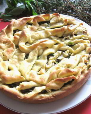 Пирог из заварного теста с грибами