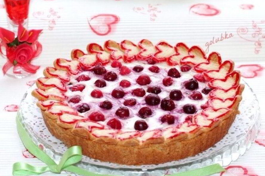 Рецепт пирог валентинки с ягодно-ванильным кремом