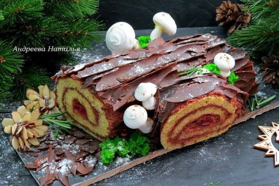 Рецепт рождественское полено с пряной вишней и розмарином