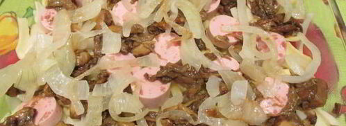 картофельная запеканка с сосисками и грибами. Шаг 6