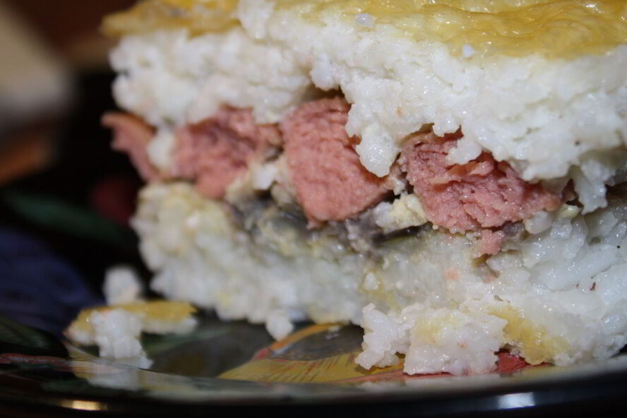 Рецепт воздушная рисовая запеканка с сосисками