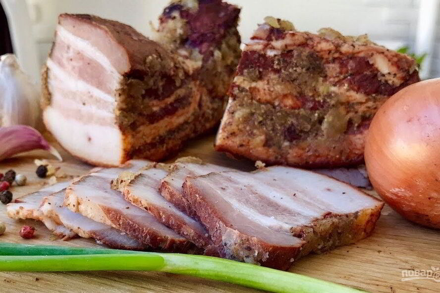 Рецепт сало в луковой шелухе