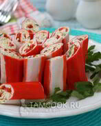 Крабовые палочки, фаршированные красной икрой