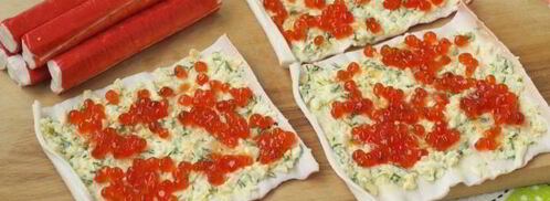 крабовые палочки, фаршированные красной икрой. Шаг 6