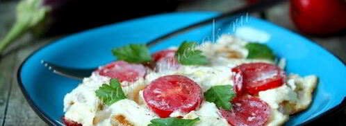 омлет из перепелиных яиц с баклажанами и помидорами. Шаг 8