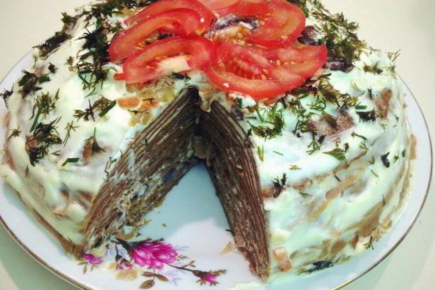 Рецепт печеночный торт с грибами