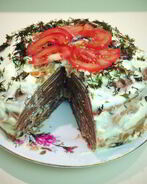 Печеночный торт с грибами