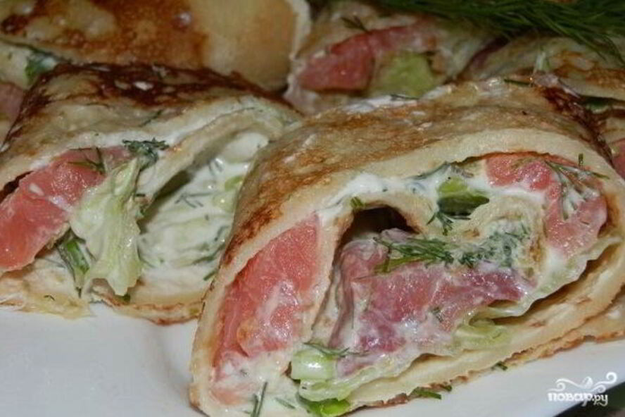 Рецепт блинные роллы с семгой