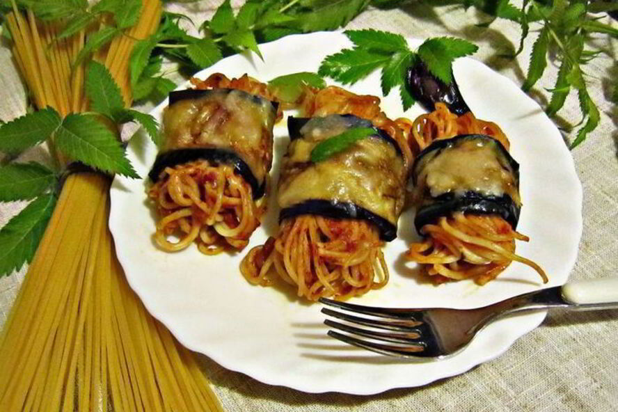 Рецепт роллы из баклажанов со спагетти