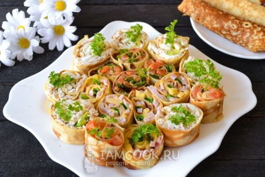 Рецепт роллы из блинчиков с разной начинкой