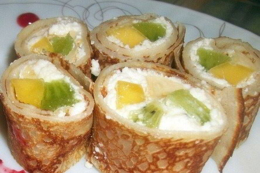 Рецепт роллы с фруктами и творогом
