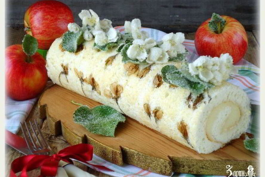 Рецепт бисквитный рулет с яблочным парфе