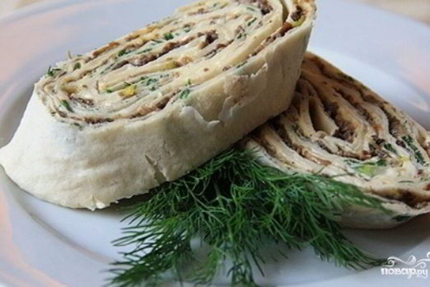 Рецепт рулет из лаваша с грибами