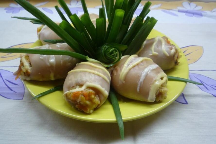 Рецепт рулет кальмары фаршированные грибами и рисом