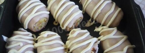 рулет кальмары фаршированные грибами и рисом. Шаг 7