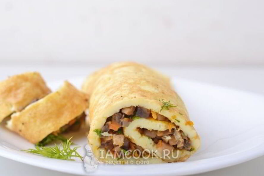 Рецепт яичный рулет с грибами