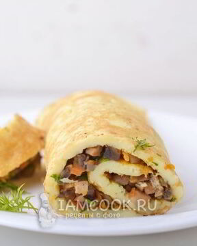 Яичный рулет с грибами