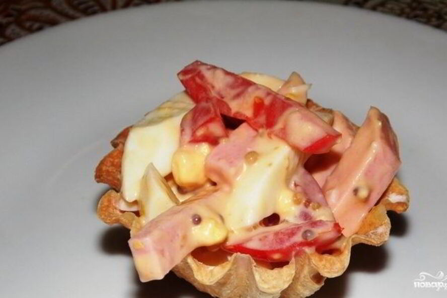 Рецепт тарталетки с копченой колбасой