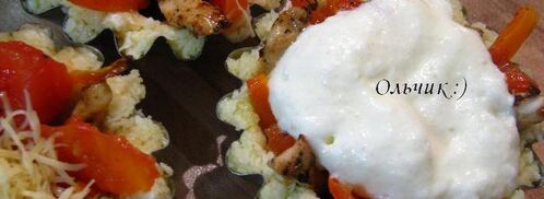 закусочные рисовые тарталетки с запеченными овощами и куриным филе под сыром. Шаг 15