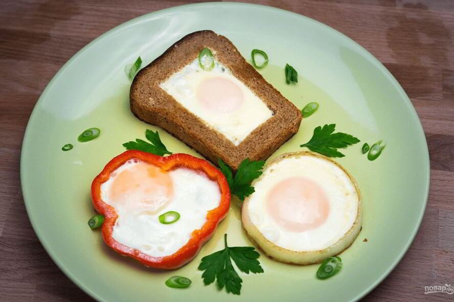 Рецепт яичница в хлебе, перце и луке