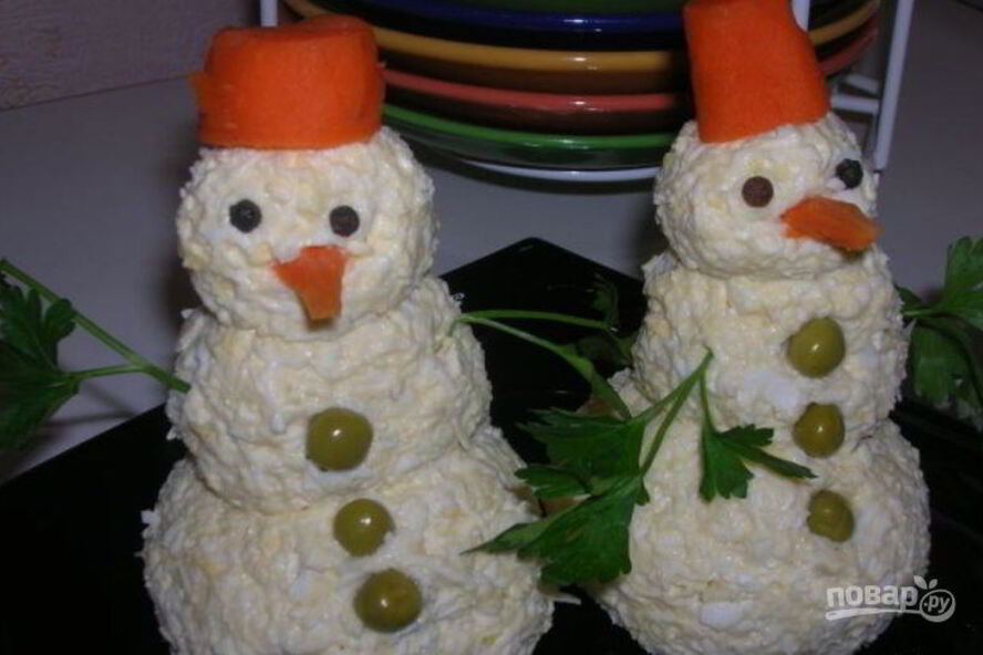 Рецепт закуска снеговики из сыра